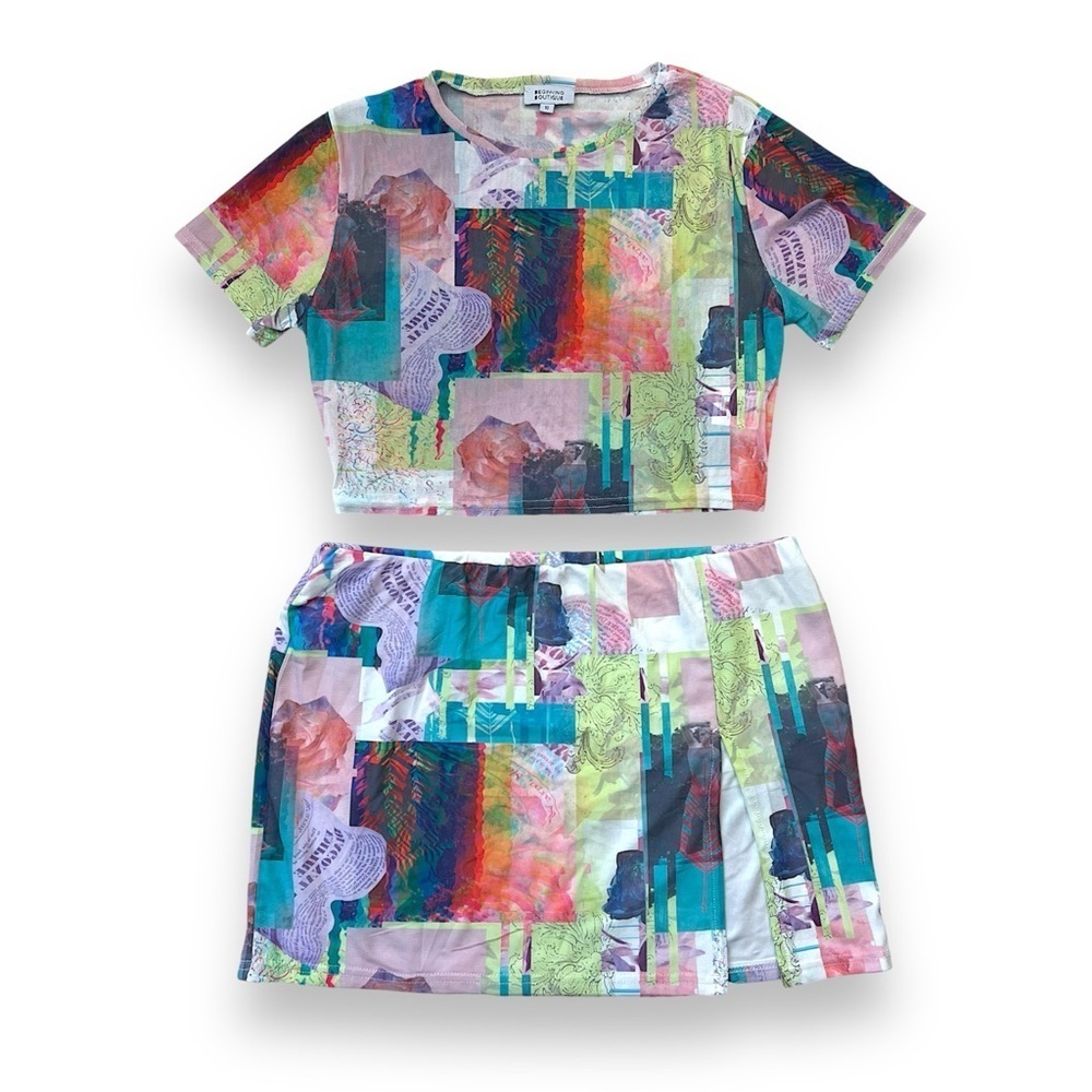Beginning Boutique Multicolor Abstract Two-Piece Set